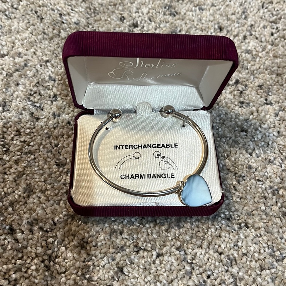 Brand new sterling silver interchangeable charm bangle bracelet w/ heart charm